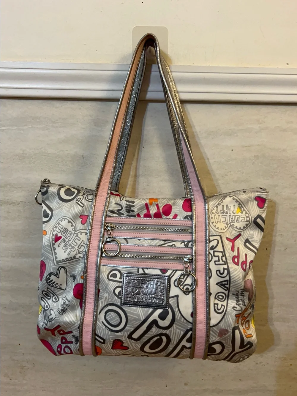 Authentic Coach Poppy Graffiti Hearts Glam Tote